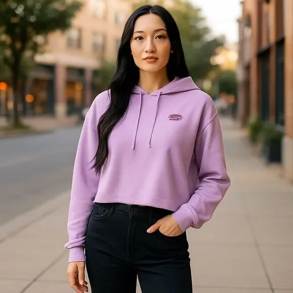 Skechers Women's Pink Washed Crop Hoodie Sweatshirt Size Large - Picture 2 of 6